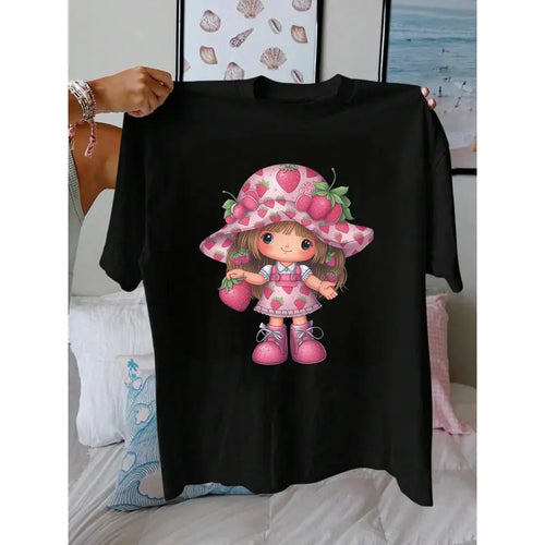 Cute Strawberry Print T-shirt - Loose Fit Women's Summer Casual Top