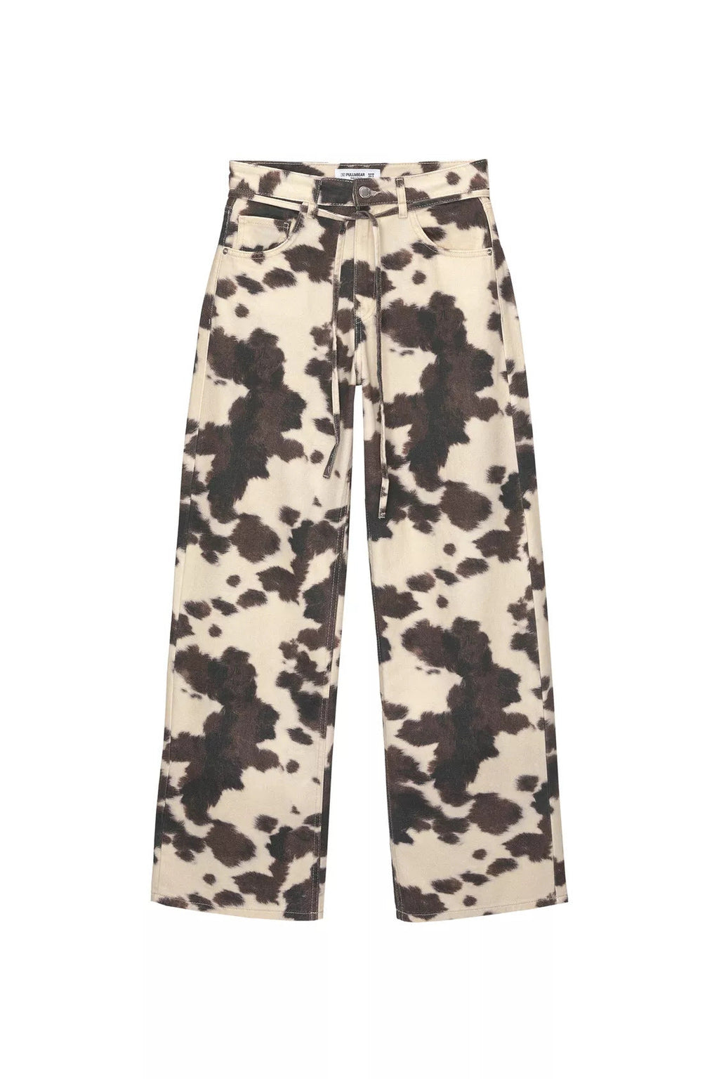 Style Vintage Straight Leg Jeans with Cow Print Washed Tie-Dye Denim Trousers Loose Long Pants Trendy