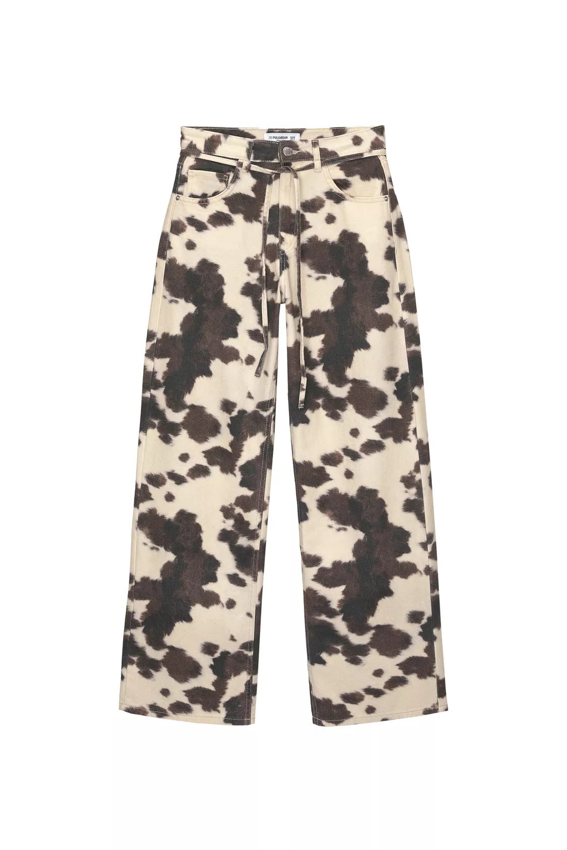 Style Vintage Straight Leg Jeans with Cow Print Washed Tie-Dye Denim Trousers Loose Long Pants Trendy