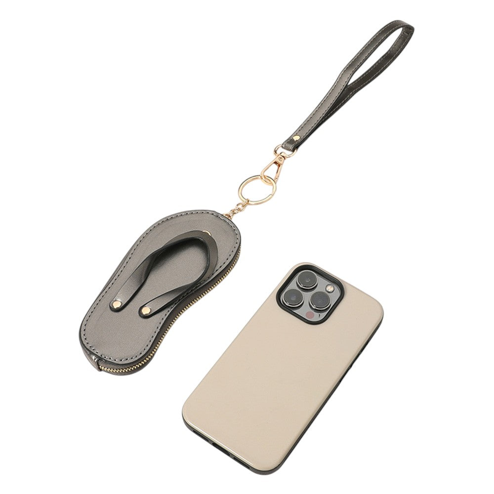 Faux Leather Flip-flop Mini Wristlet Bag Charm Coin Purse