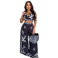 V-neck hanging neck wide leg pants set