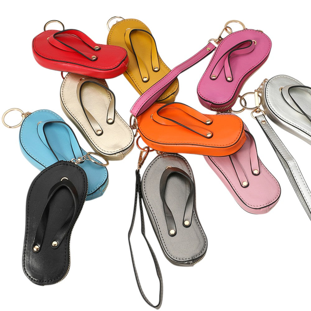 Faux Leather Flip-flop Mini Wristlet Bag Charm Coin Purse
