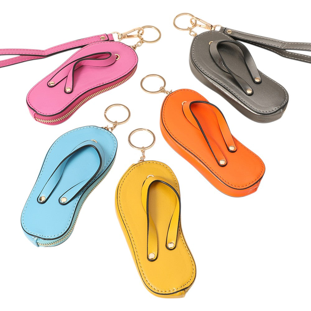 Faux Leather Flip-flop Mini Wristlet Bag Charm Coin Purse