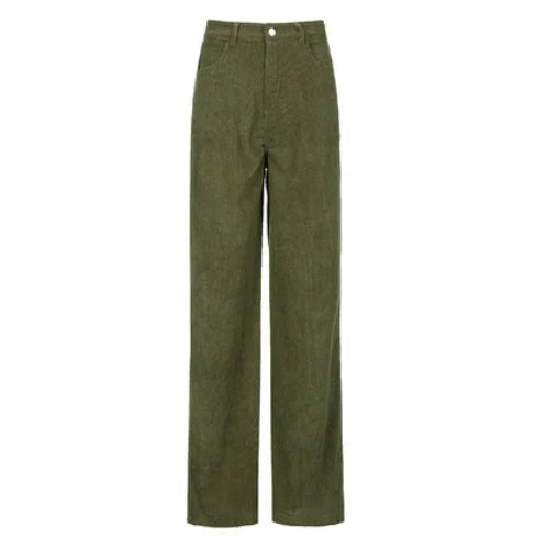 Women Casual Pants Retro Vintage Corduroy Spring High Waist Loose Slim Solid Casual All-match Straight-Leg Pants