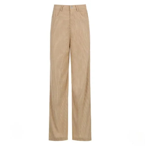 Women Casual Pants Retro Vintage Corduroy Spring High Waist Loose Slim Solid Casual All-match Straight-Leg Pants