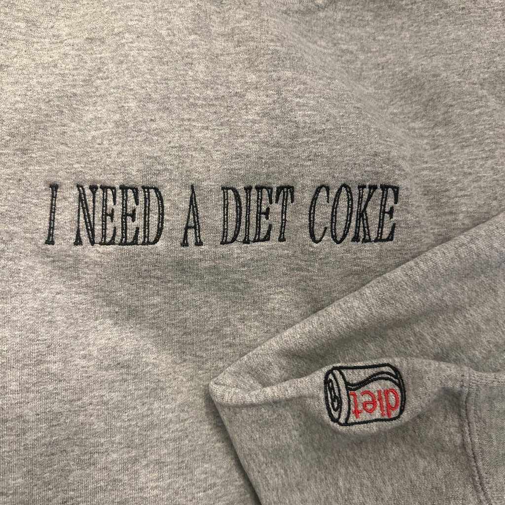 I Need A Diet Coke Embroidered Hoodie, Pop Caffeine Cola Drink Sweatshirt, Vintage Soda Lover Crewneck, Valentine’s Day Gift for Him or Her