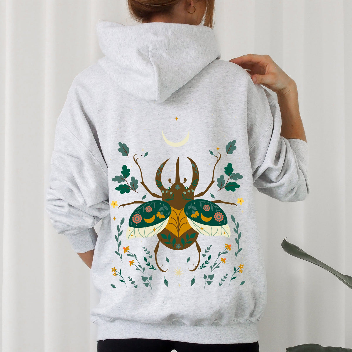 Ferns Mystical Animal Retro Floral Forest Night Sky Design Artwork Vintage Inspired Hoodie