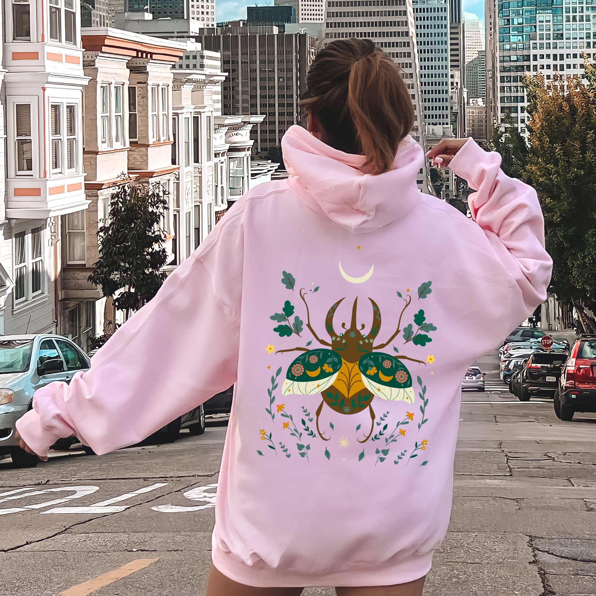 Ferns Mystical Animal Retro Floral Forest Night Sky Design Artwork Vintage Inspired Hoodie