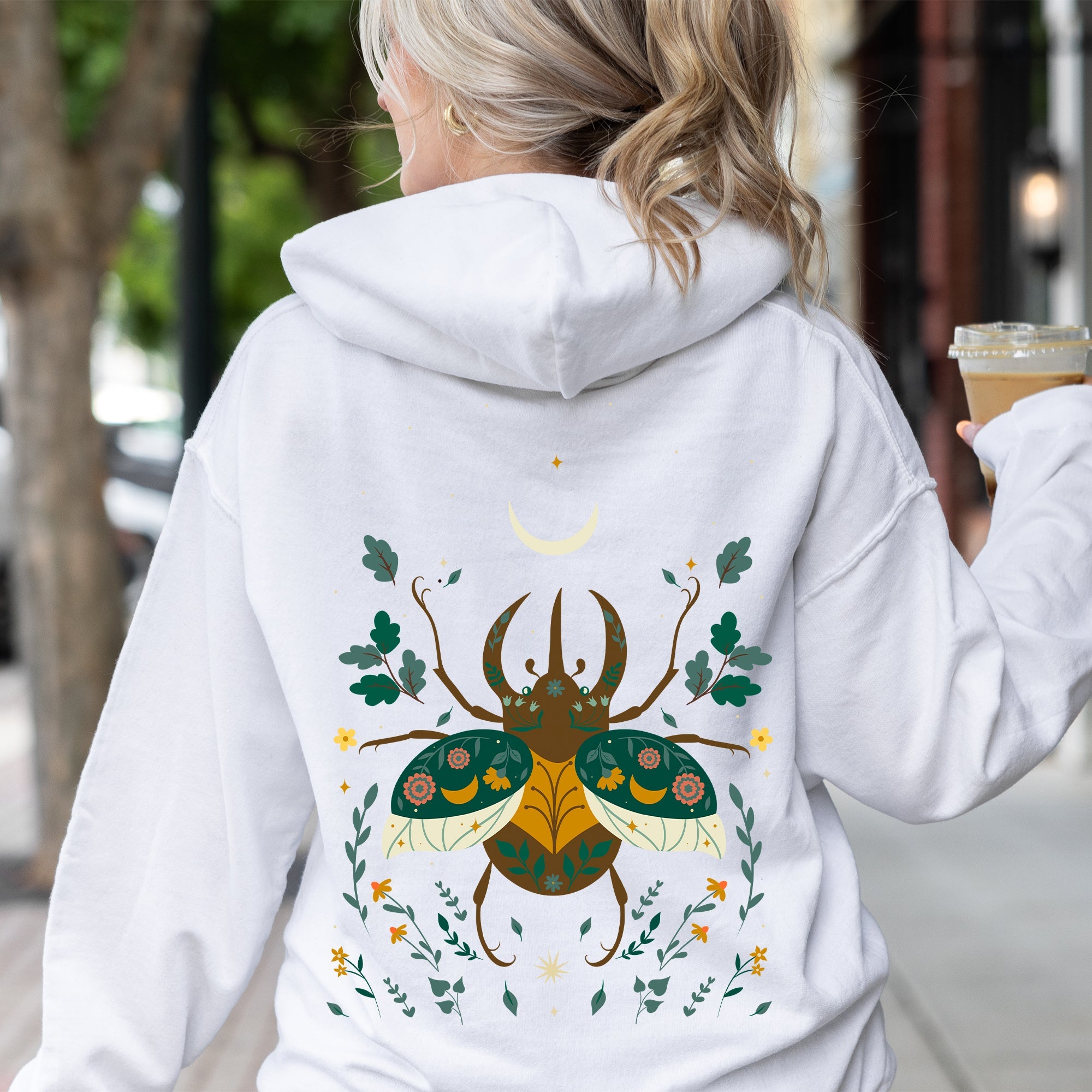 Ferns Mystical Animal Retro Floral Forest Night Sky Design Artwork Vintage Inspired Hoodie