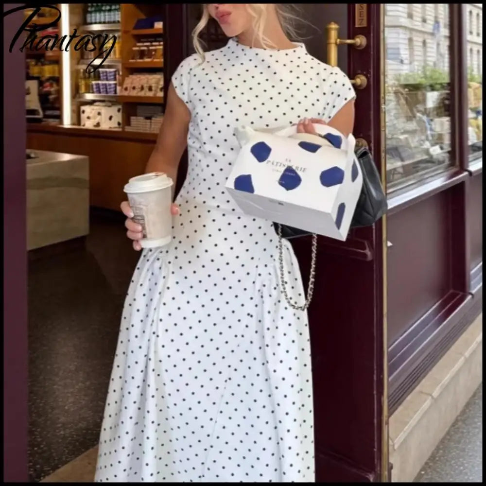 Phantasy Vintage Polka Dot Dress Women Fashion Short Sleeved Corset Maxi Dress Lady French Style Long Gown 2026 Summer Clothes