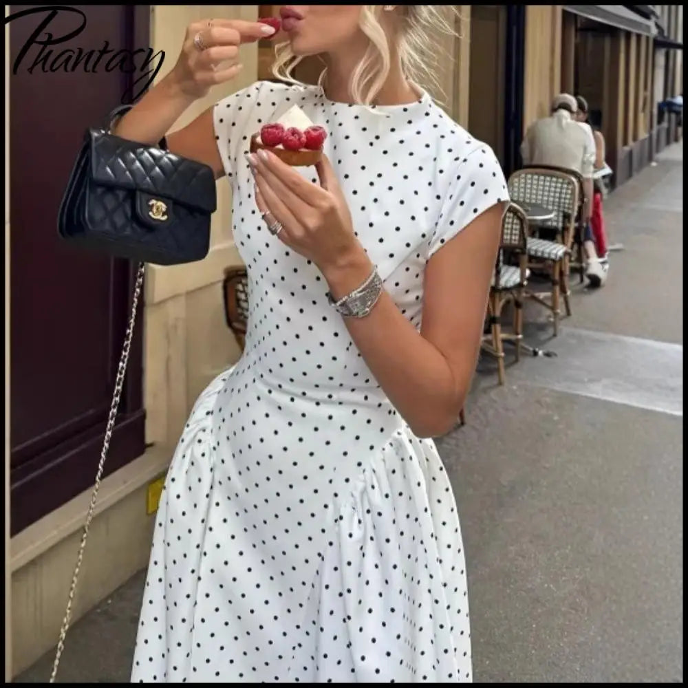 Phantasy Vintage Polka Dot Dress Women Fashion Short Sleeved Corset Maxi Dress Lady French Style Long Gown 2026 Summer Clothes
