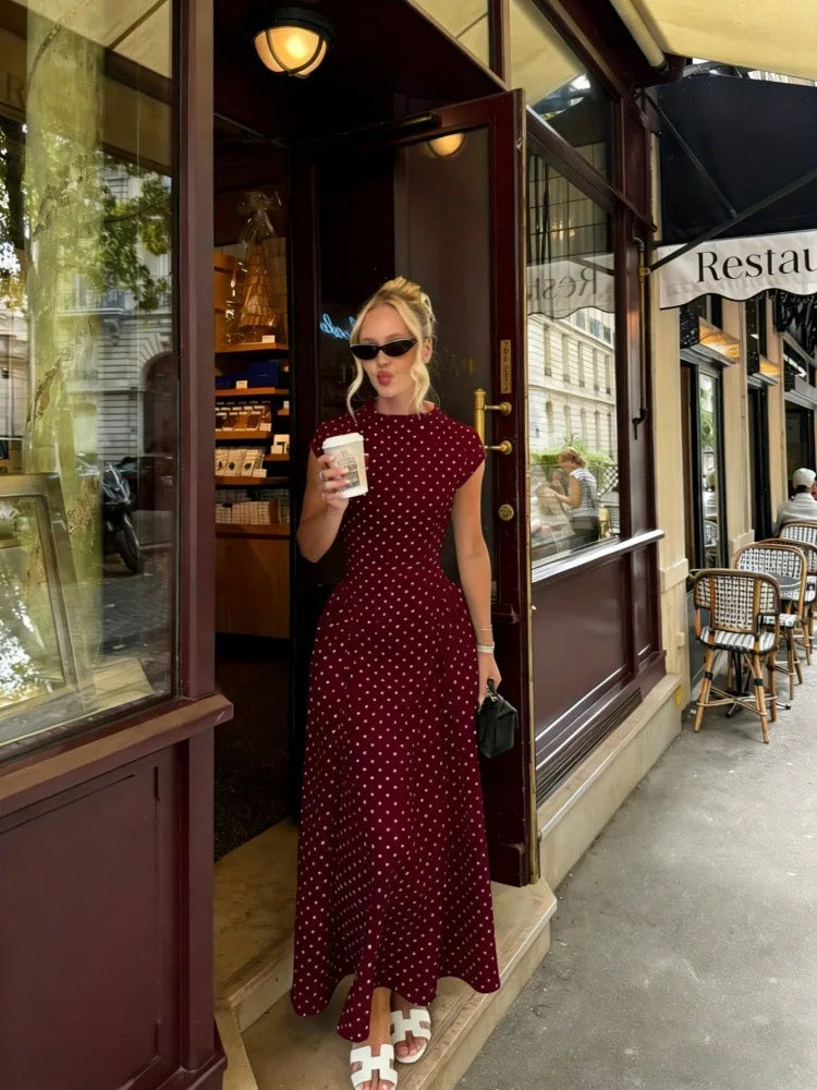 Phantasy Vintage Polka Dot Dress Women Fashion Short Sleeved Corset Maxi Dress Lady French Style Long Gown 2026 Summer Clothes