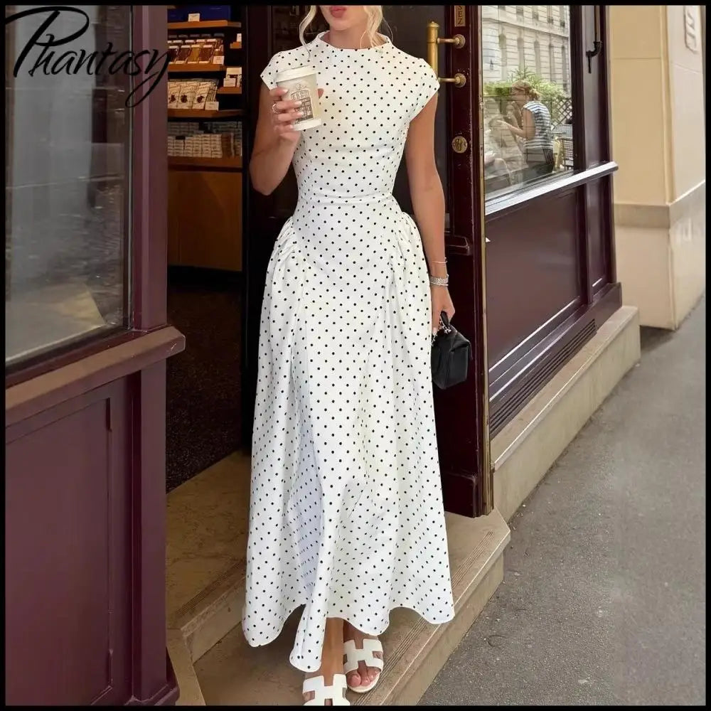 Phantasy Vintage Polka Dot Dress Women Fashion Short Sleeved Corset Maxi Dress Lady French Style Long Gown 2026 Summer Clothes
