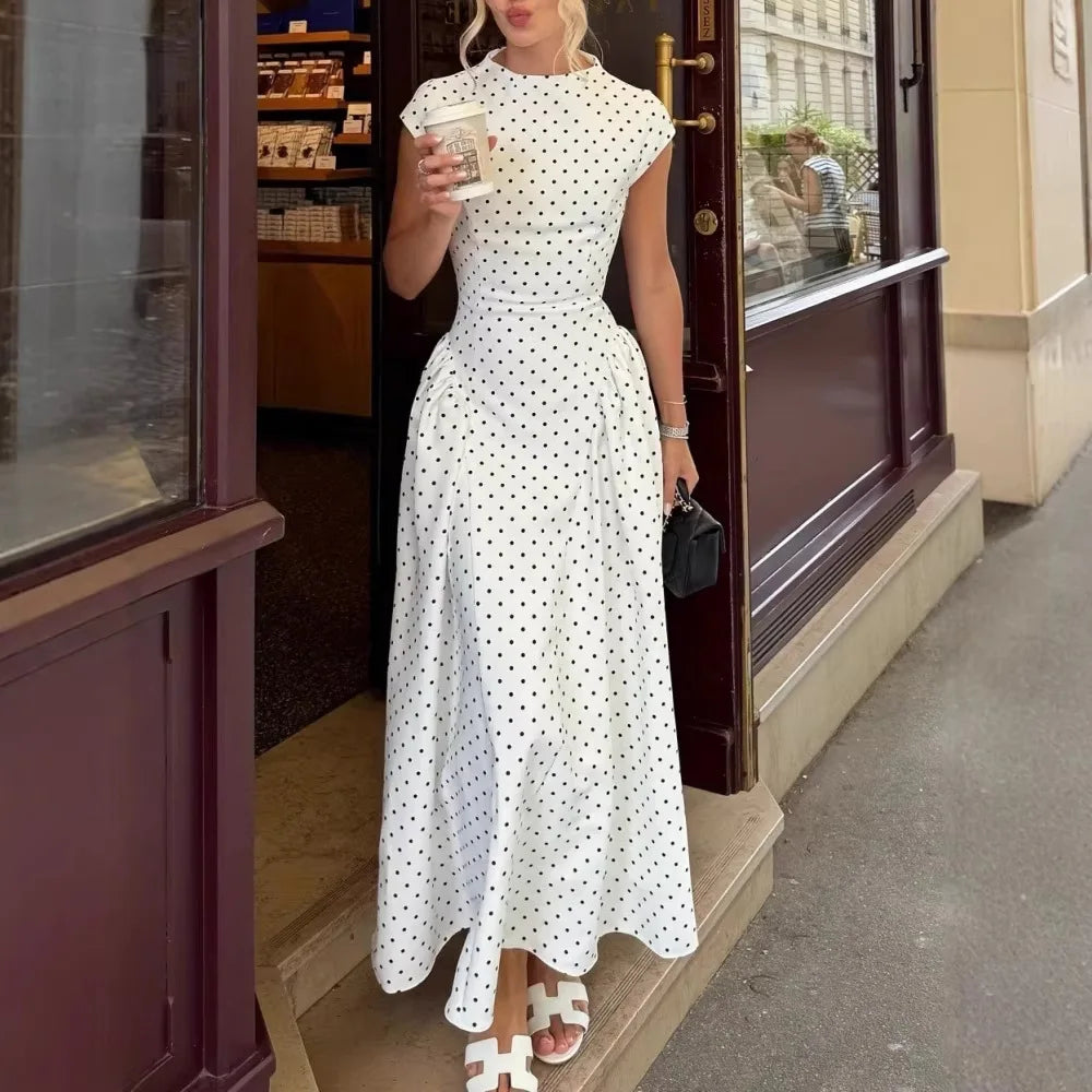 Phantasy Vintage Polka Dot Dress Women Fashion Short Sleeved Corset Maxi Dress Lady French Style Long Gown 2026 Summer Clothes
