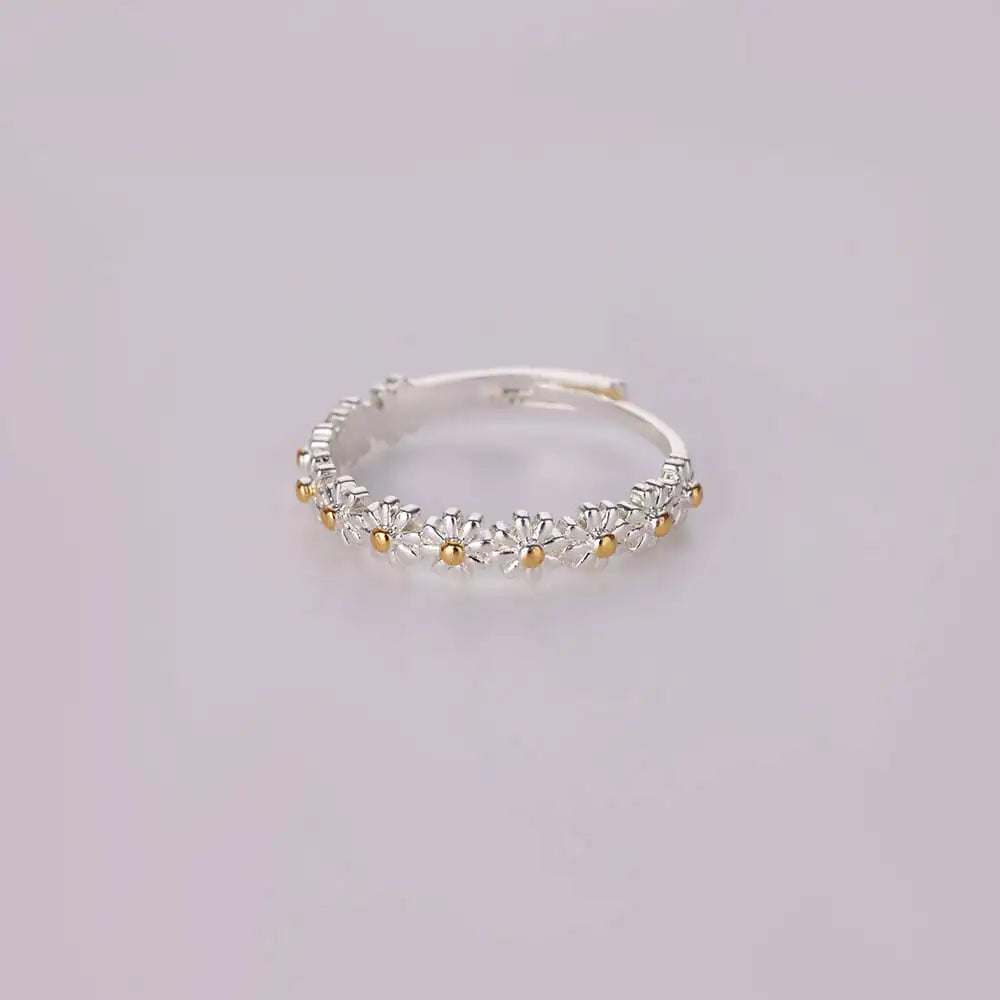 Vintage Daisy Rings For Women Cute Flower Ring Adjustable Open Cuff Wedding Engagement Rings Female Jewelry Bague