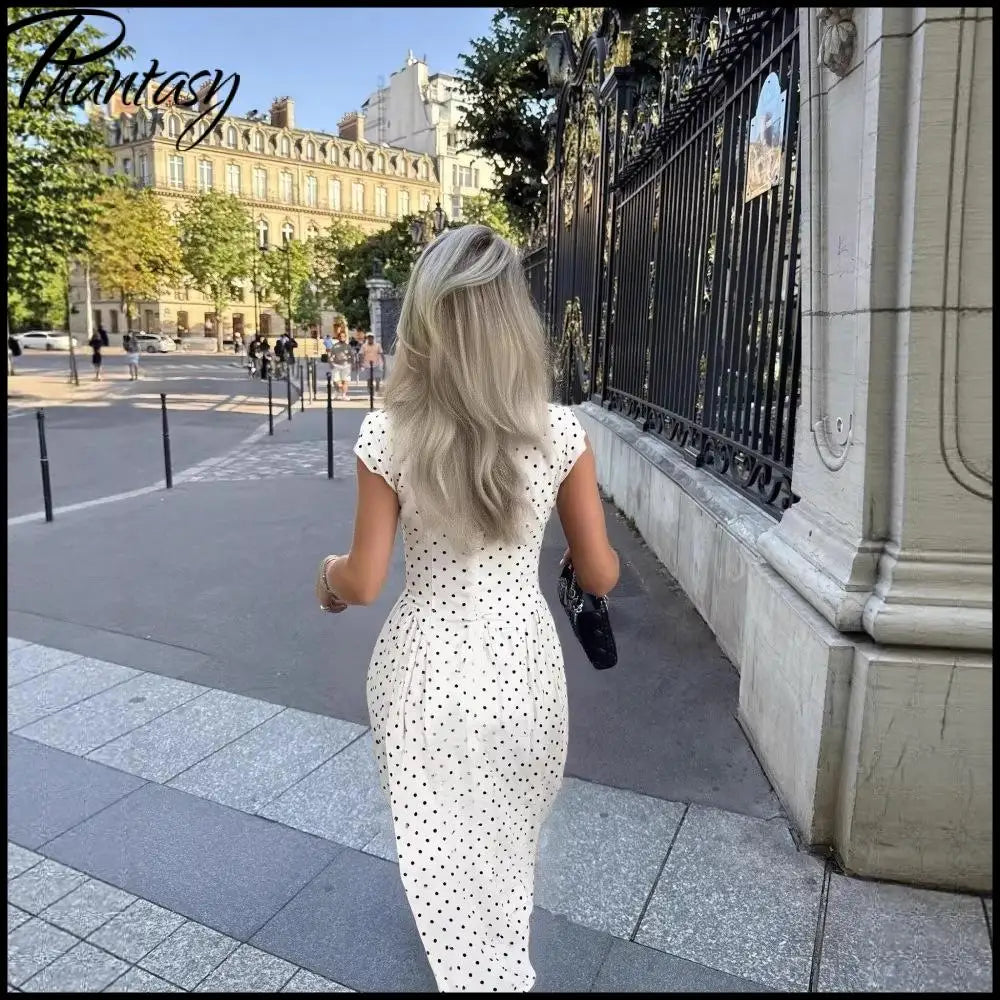 Phantasy Vintage Polka Dot Dress Women Fashion Short Sleeved Corset Maxi Dress Lady French Style Long Gown 2026 Summer Clothes