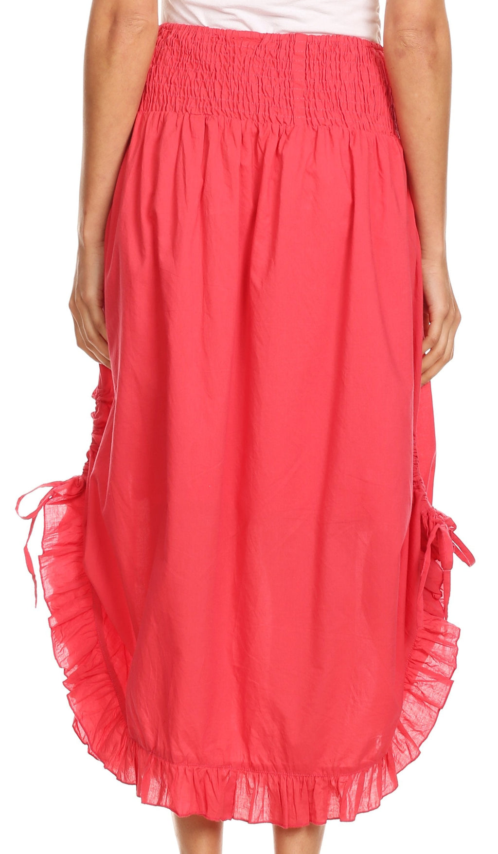 Sakkas Coco Long Cotton Ruffle Skirt with Pockets and Elastic Waistband