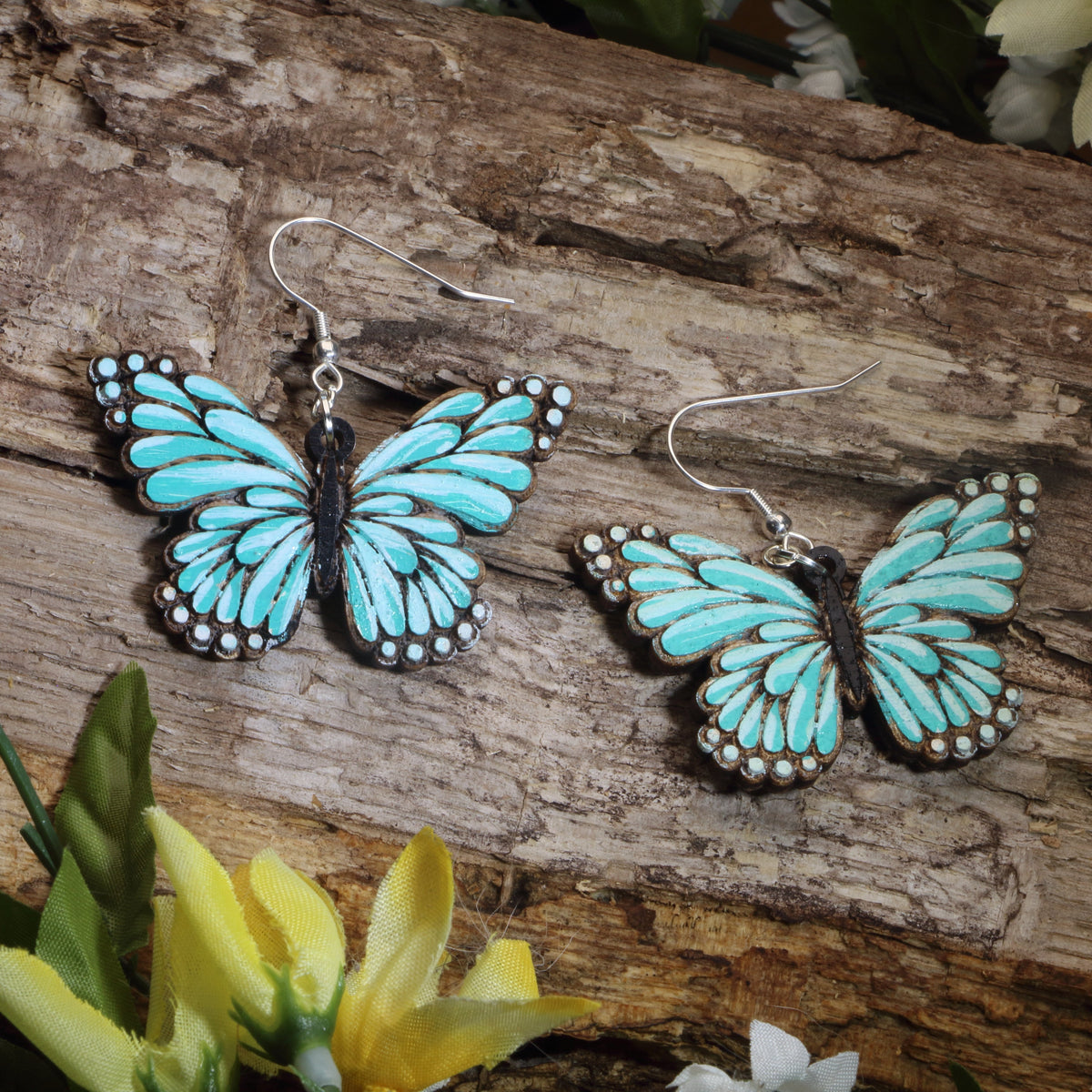 Turquoise Butterfly Wooden Dangle Earrings | Nature Inspired Jewelry