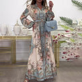 Vintage Floral Maxi Dress | V-Neck Long Sleeve Victorian Style Dress(MA378)